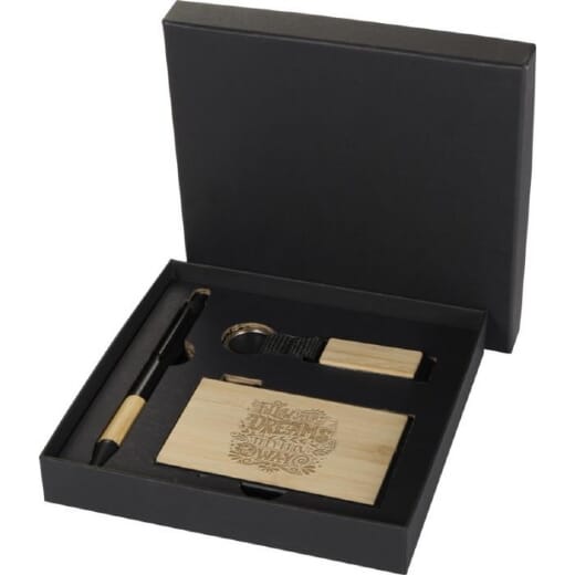 Set regalo con penna a sfera, portachiavi e portacarte RFID MINKA