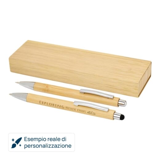 Set di penna a sfera e portamina in bambù OBLYS