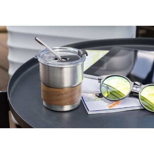Mug in acciaio con coperchio e cannuccia WAFFEE - 260 ml