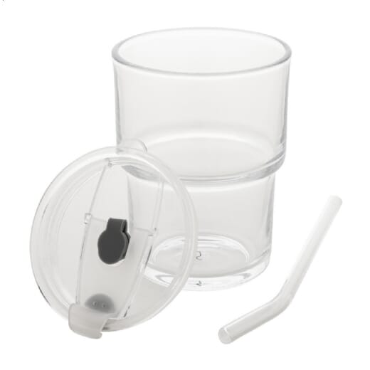 Bicchiere in vetro con coperchio e cannuccia GLASSIP - 400 ml