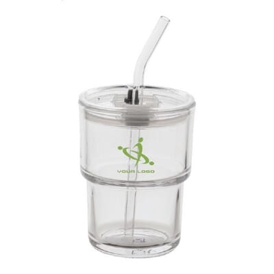 Bicchiere in vetro con coperchio e cannuccia GLASSIP - 400 ml