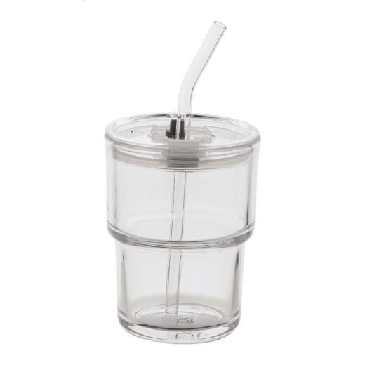 Bicchiere in vetro con coperchio e cannuccia GLASSIP - 400 ml