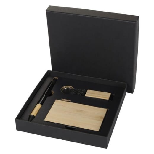 Set regalo con penna a sfera, portachiavi e portacarte RFID MINKA